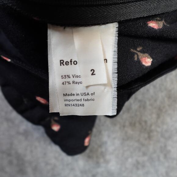 Reformation Top Womens 2 Elena Coco Black Rose Floral Ruffle Sweetheart Crepe - Picture 7 of 10